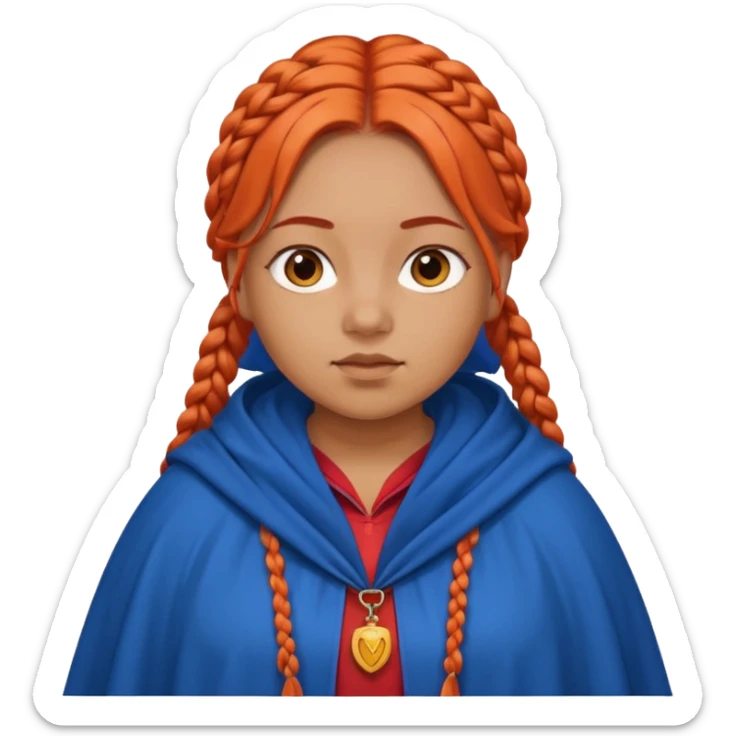 red orange braids hair girl, tan skin, fat, wear blue cloak sticker