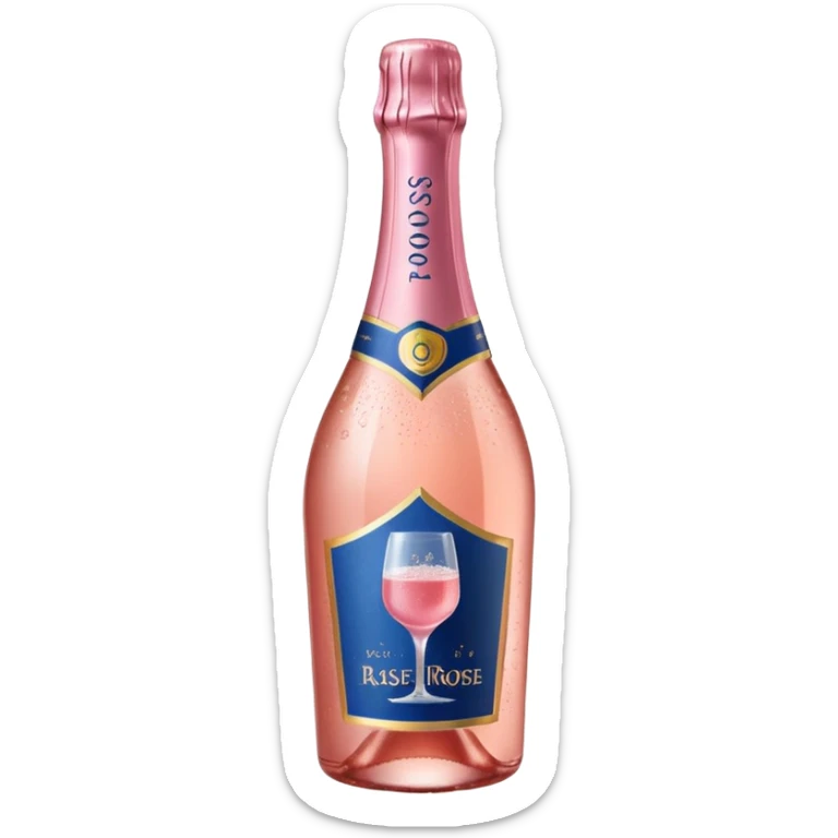 bottle of sparkling rosé with a rose logo on the label, angled to the left, no glass sticker