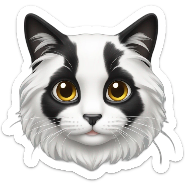 long hair black and white cat sticker