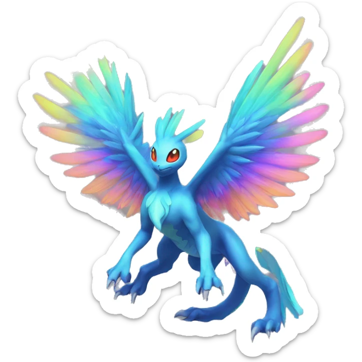 Colorful Celestial Neon Colors Vibrant Colors Flying Futuristic Fakémon-Legendary-Pokémon-Creature Full Body sticker