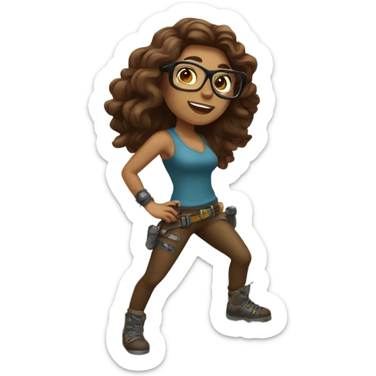 Beautiful tattooed woman, glasses, long brown hair rock climbing sticker