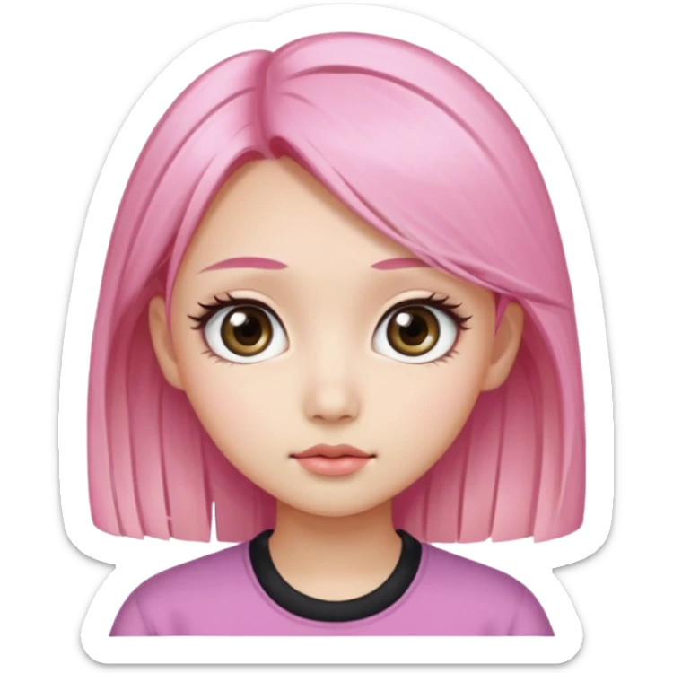 An Asian girl with pink-blonde hair, big eyes, thick eyebrows, and long eyelashes; only her head... sticker