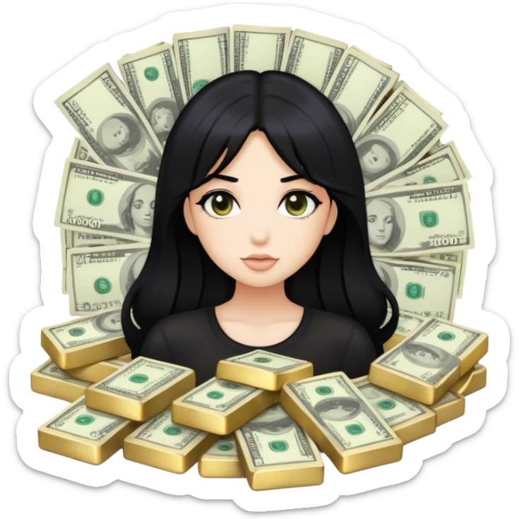 girl with black hair and blonde money pieces sticker