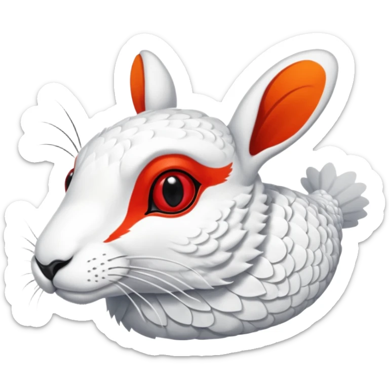 Rock Ptarmigan-Snowshoe-Hare-Koi-Fish-Animal-hybrid, full body, with red marking over eye sticker