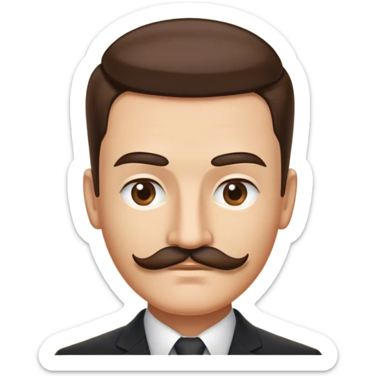 person with a square mustache just below the nose and a smooth haircut slicked back on one side and another on the other side too sticker