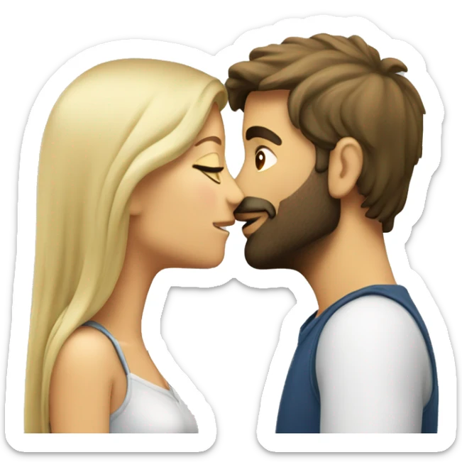 Brunette guy with beard kissing blond girl with long hair sticker