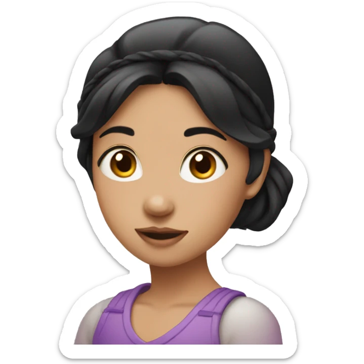 Girl doing sweets  black hair wearing hair band black eyes small nose rounded face  sticker