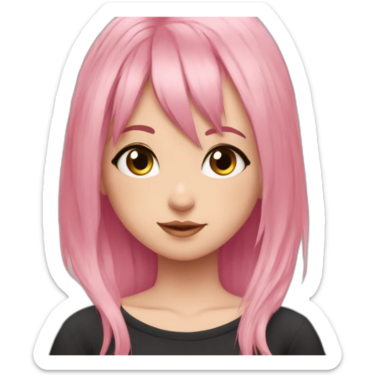 Full body Front view curvy emo girl pink hair sits on the floor straight view hands up black skirt полосатые рваные чулки sticker