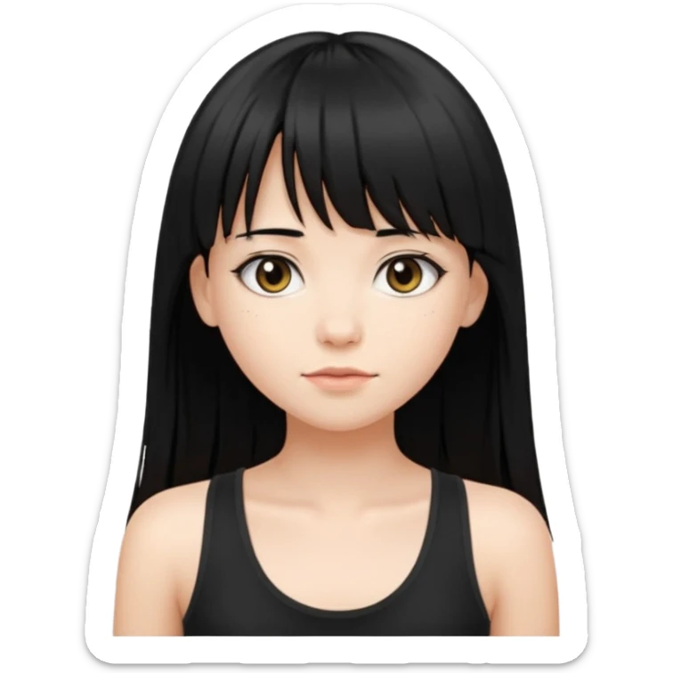 a pretty bratz fair girl with long black straight hair, wearing a black tank top sticker