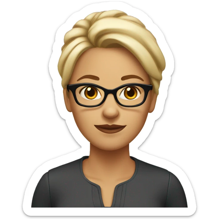 40-year-old white woman with dark skin. It's beautiful. Wear glasses. Honey colored eyes. Pretty mouth. Small face. She wears her hair up
 sticker