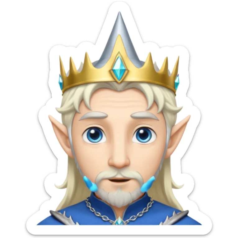 elf prince with pointy ears, white skin, silverblond hair, blue eyes, Chin beard sticker