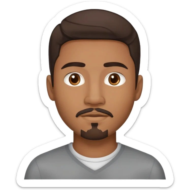 Young man with medium brown skin, mixed-race ethnicity, long dark brown hair with middle part, goatee, mustache, and medium brown eyes, head only sticker