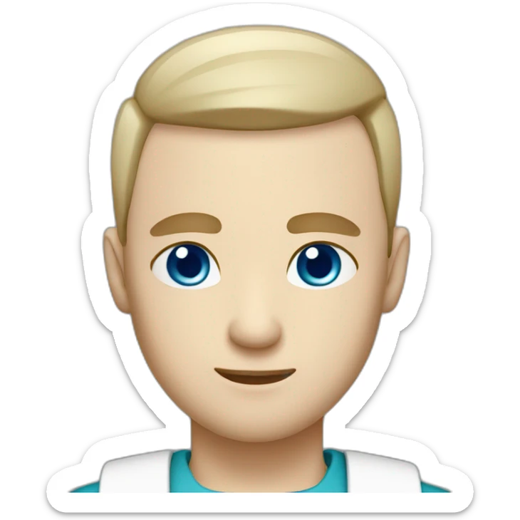 Medic man with no hair, pale skin, blue eyes and stubble sticker