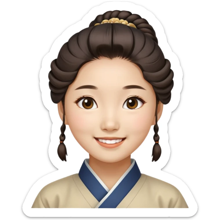 A smiling Korean girl with traditional Korean hairstyle sticker