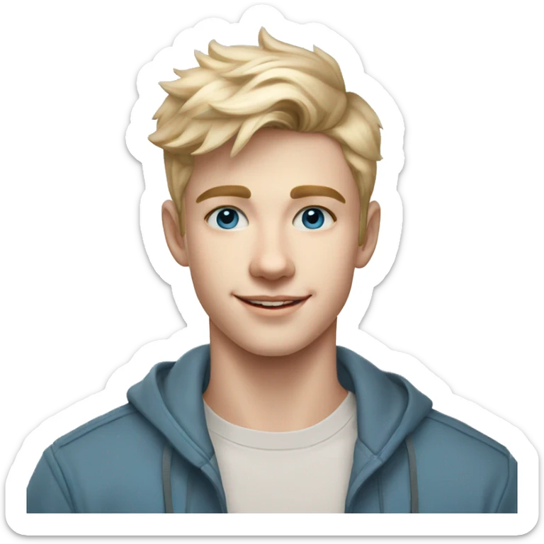 confident happy clean shaven pale teen boy with short blonde light hair blue eyes outdoor portrait sticker