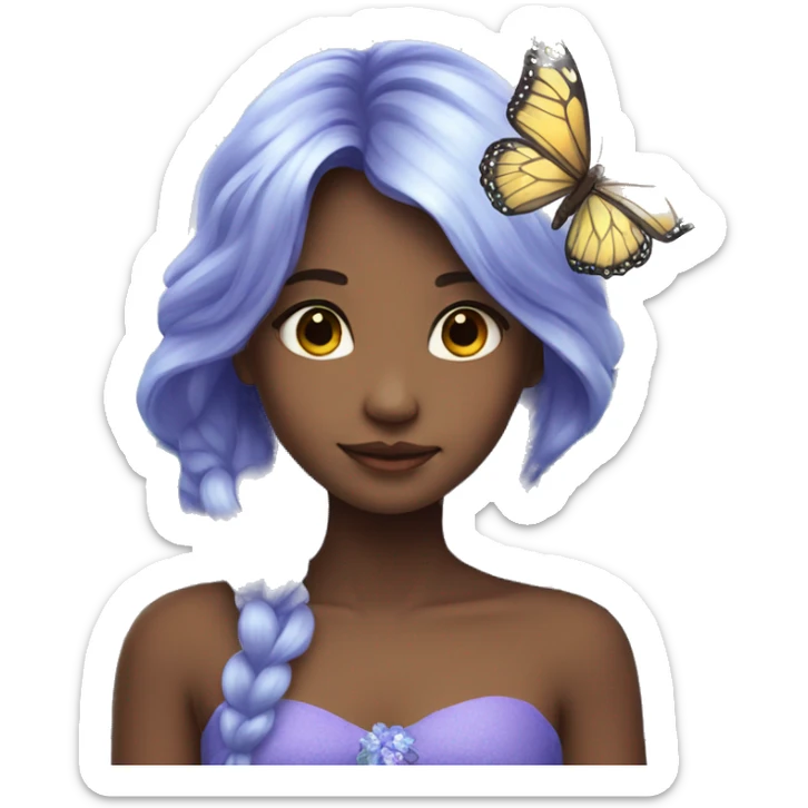 Beautiful, flower, fairy, blue, silver, purple, long hair, big butterfly wings sticker