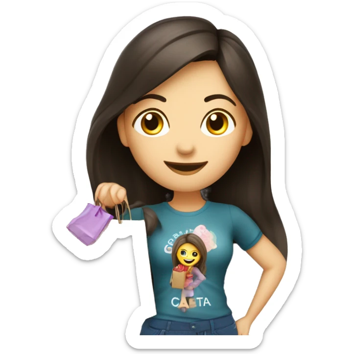 Beautiful woman with long dark hair with shopping bag and on the shopping bag Inscription CAPUSTA sticker