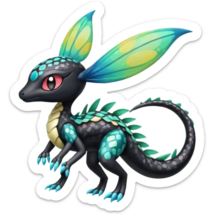 Splash-patterned Meloetta-Guilmom-Salandit-Trico-Pokémon-Fakémon-fusion-hybrid-creature sticker