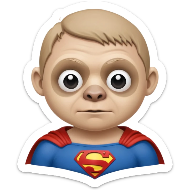 Sloth from The Goonies movie character with misshapen face and superman shirt sticker