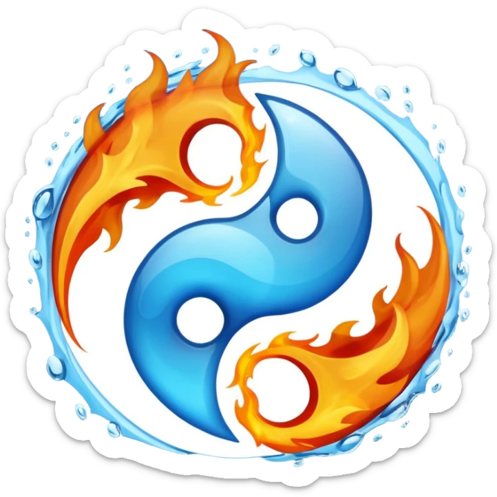 The fire and water emojis are in the form of the yin-yan symbol in front of a completely black background. let the background be black sticker