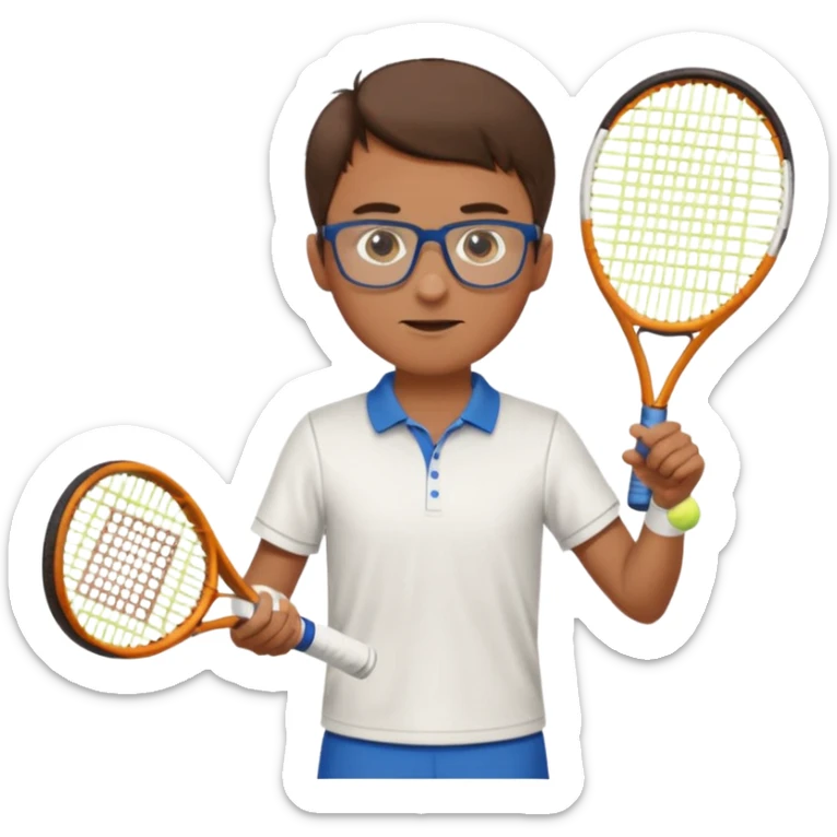 homme l'air cool taille moyenne corpulence maigre cheveux chatain court yeux bleus lunettes photo de pieds en pantalon qui fait du tennis pe sticker