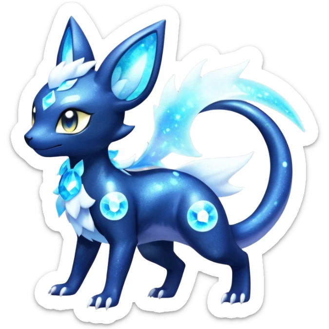 Shiny icy iridescent Nebulae Salandit-Meowstic-Umbreon-Fakémon-hybrid-creature (full body)  sticker