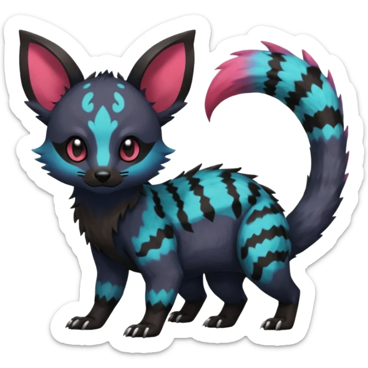 Rare exotic realistic cute epic aesthetic gothic colorful Salandit-Eevee-Civet-species-Fakemon-hybrid-creature, with markings, full body sticker