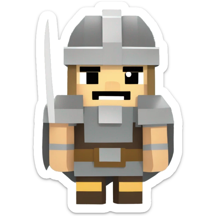 Scandinavian Viking waist-deep with a sword in his hand and an angry mood in Minecraft style sticker
