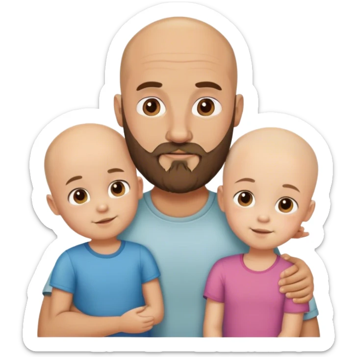 Bald dad with beard, who has 2 cutie kids, boy and girl. No beard on the kids sticker