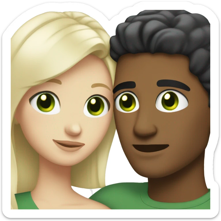 Whites women blonde hair green eyes hugging white man short black hair brown eyes  sticker