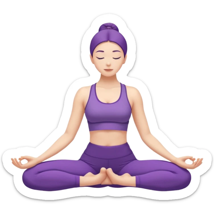 A woman in purple yoga clothes seated and bending forward to touch her toes, calm minimalist art style. sticker