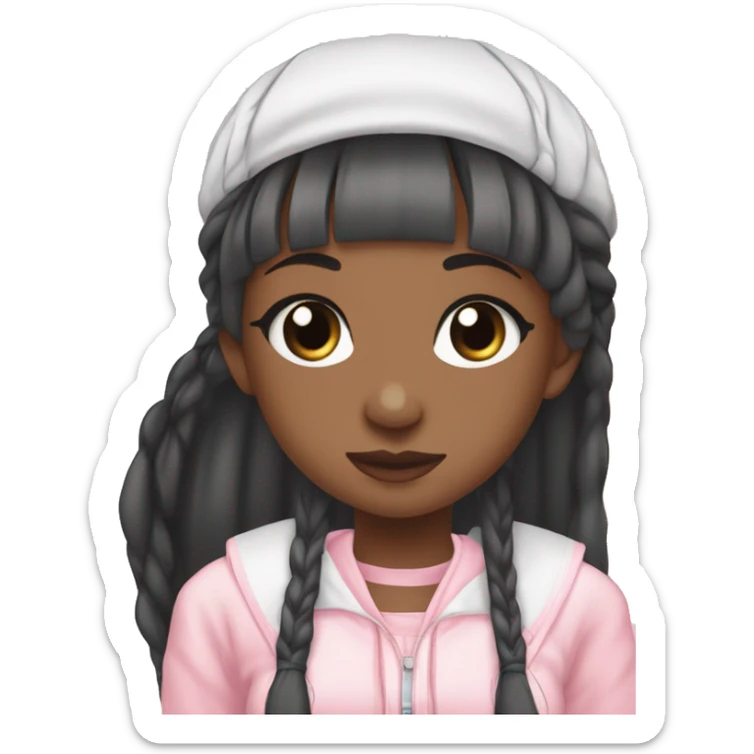 black woman chii chobits with one pink eye and one gray eye wearing braids in Manchestercity outfit sticker