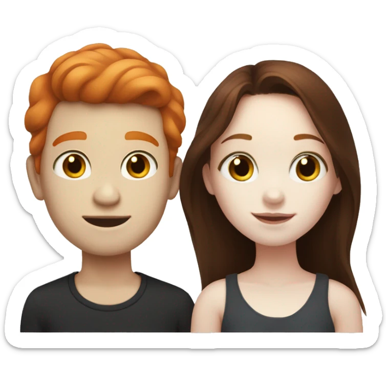 pale redhead girl with a pale skin and black hair boy sticker