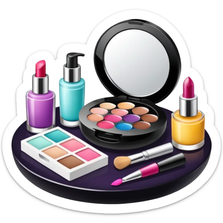 Productos de skincare aesthetic y maquillaje muchos productos en una mesa sticker