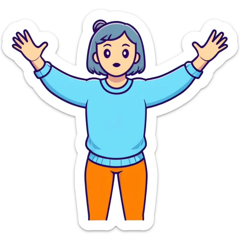 girl wearing pastel blue clothes shrugging with hands spread out in an "I don't know" gesture sticker