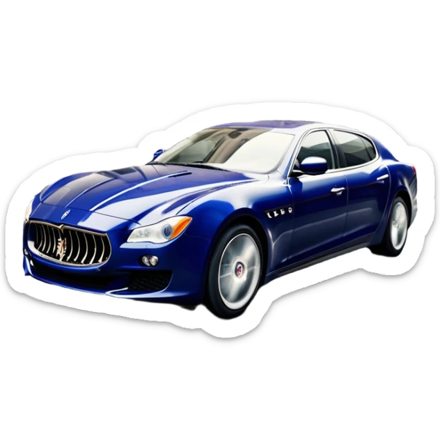 Maserati Quattroporte (2022) – cinematic-realistic Maserati Quattroporte emoji, its striking Italian design turning heads as it effortlessly maneuvers through the streets of Milan. The engine roars with Italian flair, echoing the car's racing heritage while enveloping the driver in an atmosphere of true luxury. sticker
