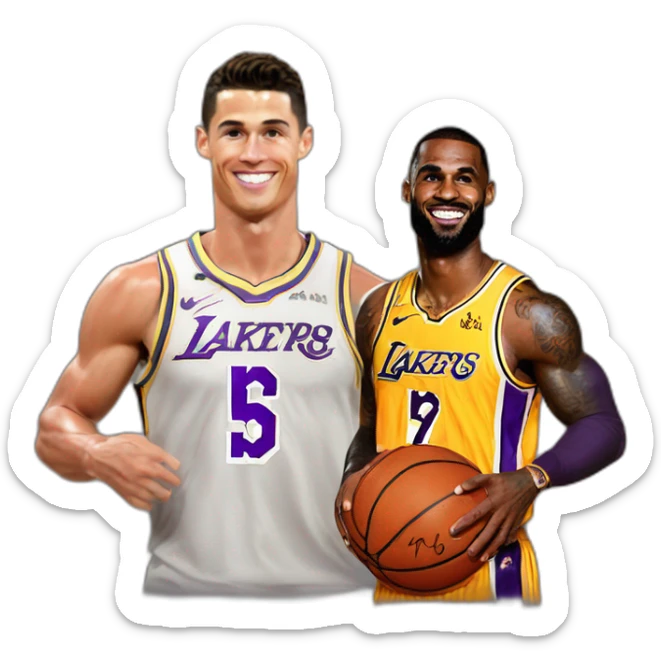 Cristiano Ronaldo as a Basketball player with Lakers Jersey of lebron James signed  sticker