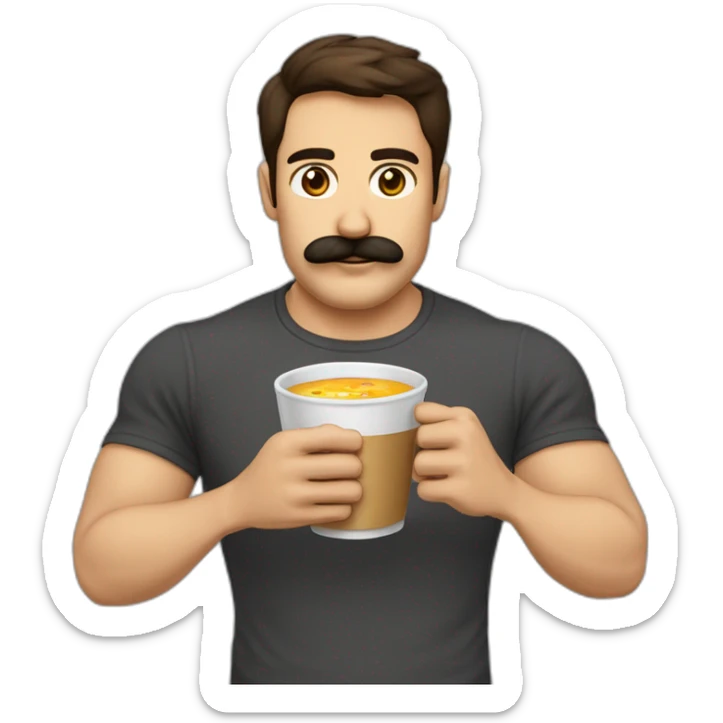 Señor rubio con bigote y café y tortilla española en las manos con una camiseta que pone siboney y cara de enfadado sticker