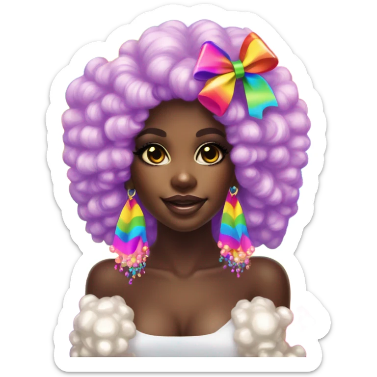 Lisa frank dark skin girl with rainbow bow Afro with pearls sticker