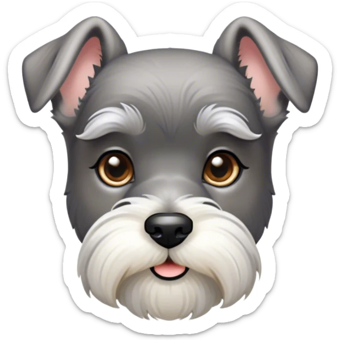 Cinematic Noble Miniature Schnauzer Portrait Emoji, Standing with a proud and stately demeanor, showcasing a sharply defined, salt-and-pepper fur with distinguished eyebrows and a confident, alert expression, simplified yet exquisitely detailed, glowing with a refined, dignified radiance, high shine, exuding intelligence and classic noble charm, soft glowing outline, capturing the essence of a noble Miniature Schnauzer that commands attention with effortless style! sticker