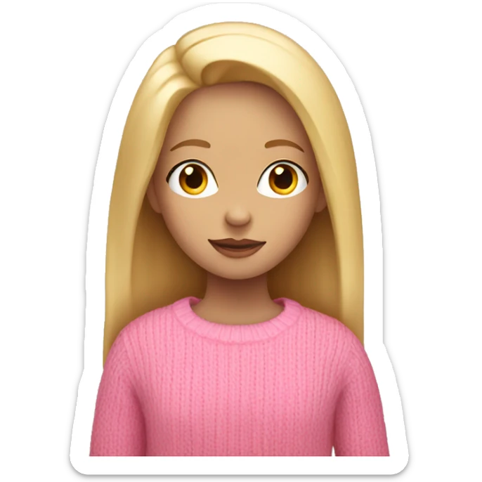 Girl with blonde hair straight down with a pink jumper on  sticker