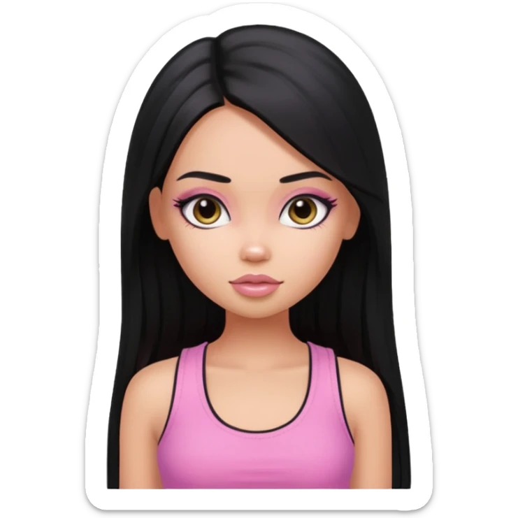 a pretty bratz dusky girl with long straight black color hair and pink tank top on sticker