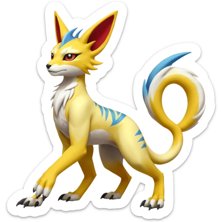 Latias-Vernid-Lombax-Koraidon-Renamon-Zeraora-Bastet-Fakémon-hybrid-fusion-creature, full body sticker