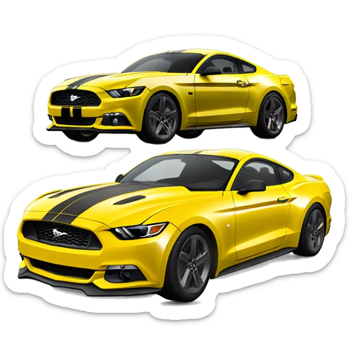 Create me an emoji of a 2015 Mustang GT, yellow with tinted windows and windshield. black wheels. No stripes sticker