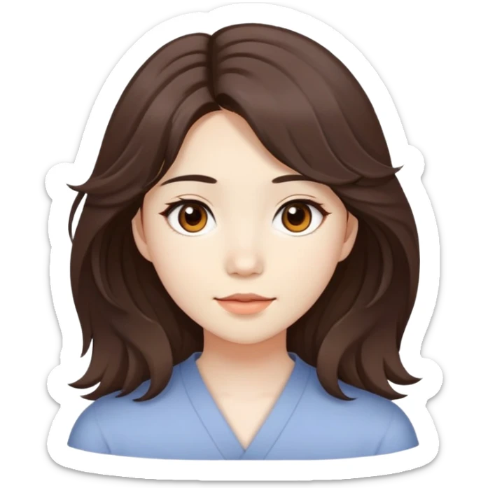Girl with slightly wavy hair layers and brown eyes Asian and tanish pale face sticker