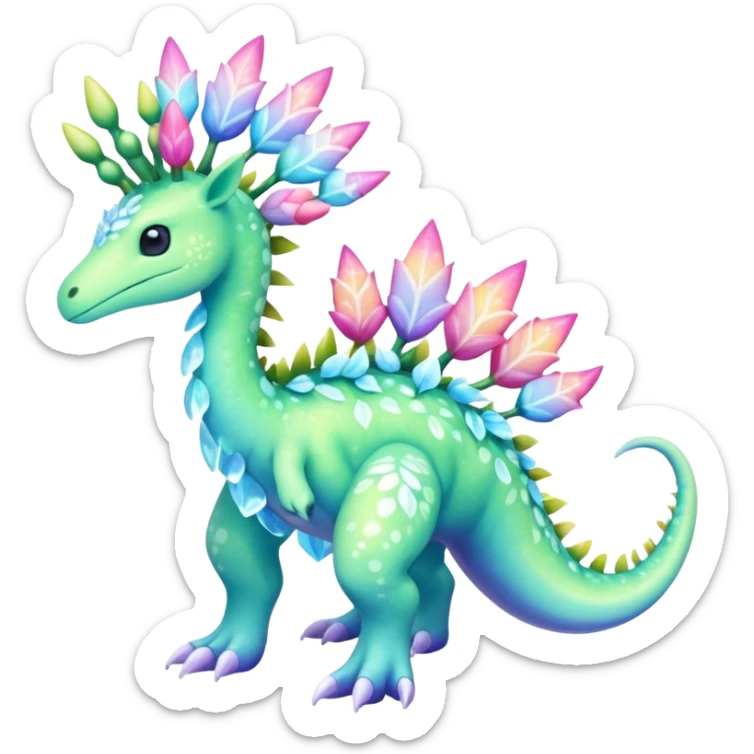 Shiny Exotic Colorful Meganium-Amaura-Aurorus-Fakémon-hybrid-creature (full body)  sticker