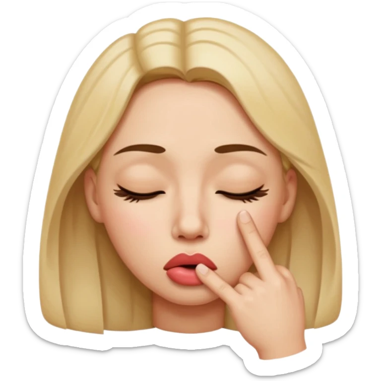 una cara con los ojos cerrados y con un dedo en la boca coqueta  sticker