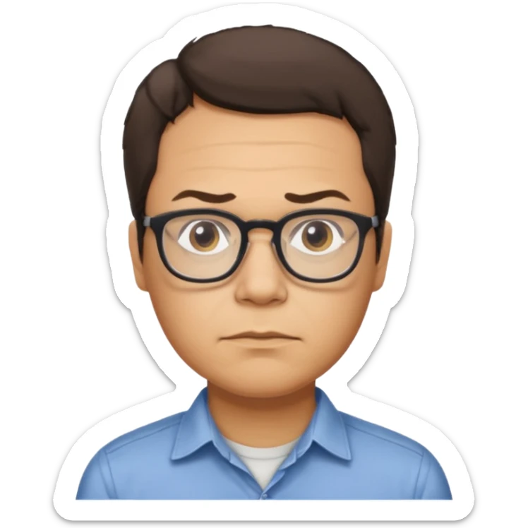 Emoji of Gustavo Petro, a man with glasses and short hair, serious expression, wearing a casual shirt sticker