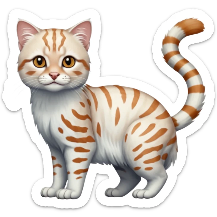 Realistic albino albinism colorful shiny glossy smooth whitish pastel dusky dark gloomy wild natural elegant lifelike Pallas-cat-ocicat-ocelot-Rusty-spotted-cat-fusion-hybrid-animal-creature, full body, hyper-realism sticker