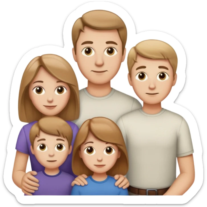 Family of 5 posed together, waist up, Caucasian, husband, wife, 3 boys, all with Light brown hair  sticker